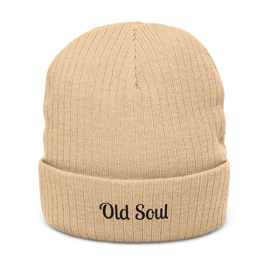 Old Soul Embroidered Ribbed Beanie – Cozy Winter Hat, Trendy Knit Accessory, Gift for Him or Her