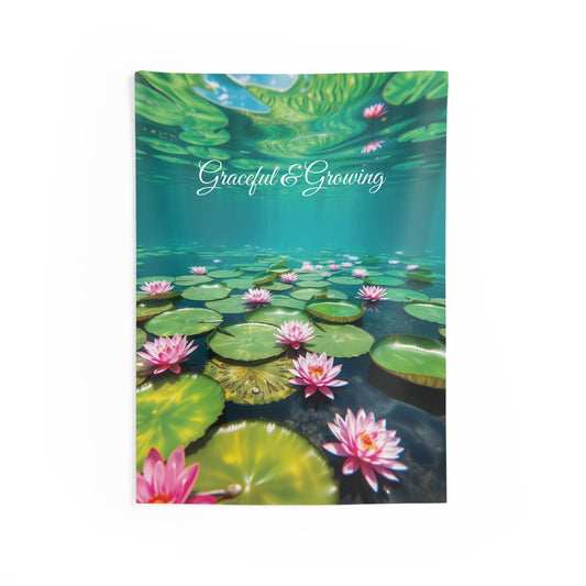Graceful & Growing Water Lily Tapestry | Zen Boho Wall Art for Yoga & Relaxing Spaces