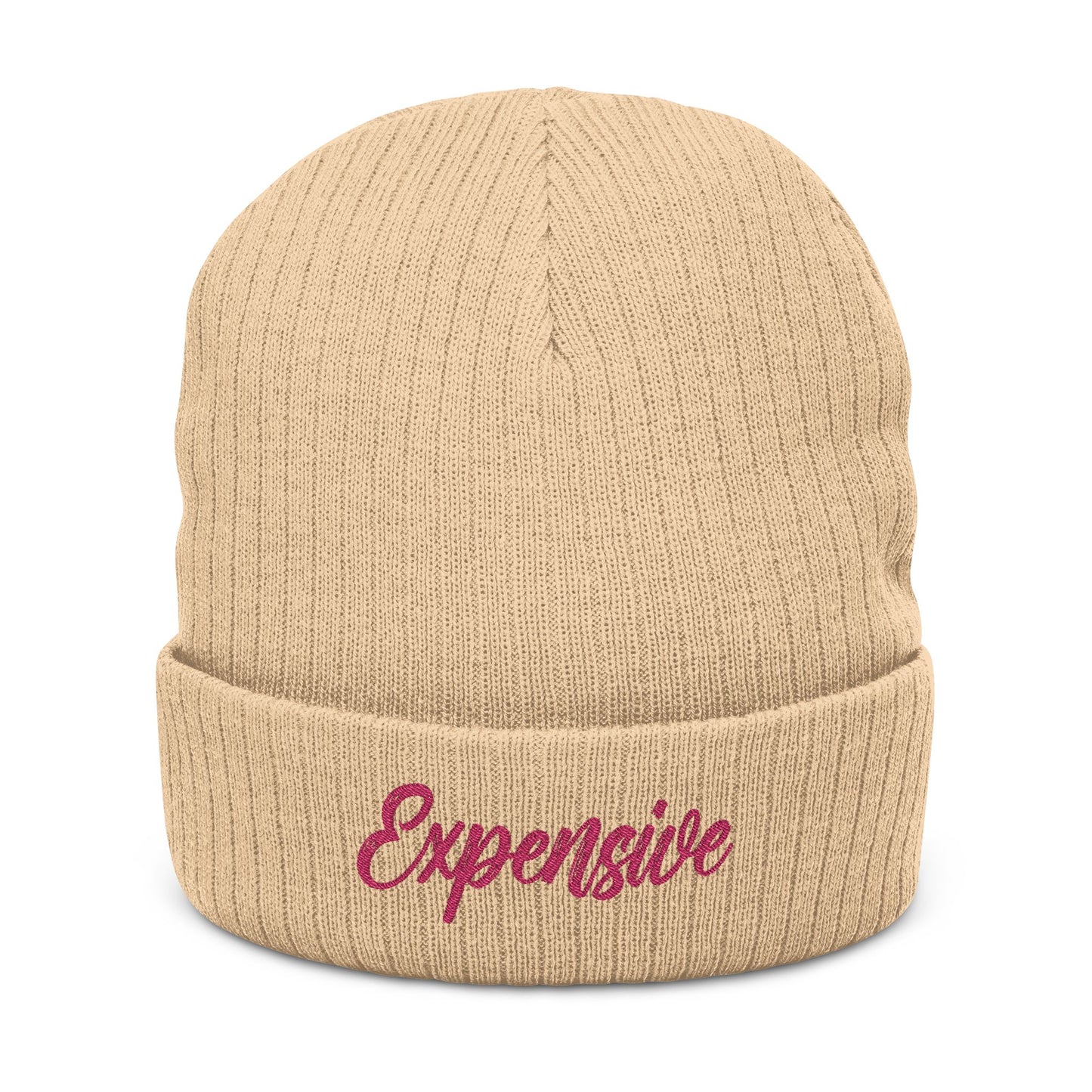 Stylish Ribbed Knit Beanie with 'EXPENSIVE' Embroidery, Cool Fashion Accessory, Gift for Him/Her, Winter Warmth, Trendy Beanie