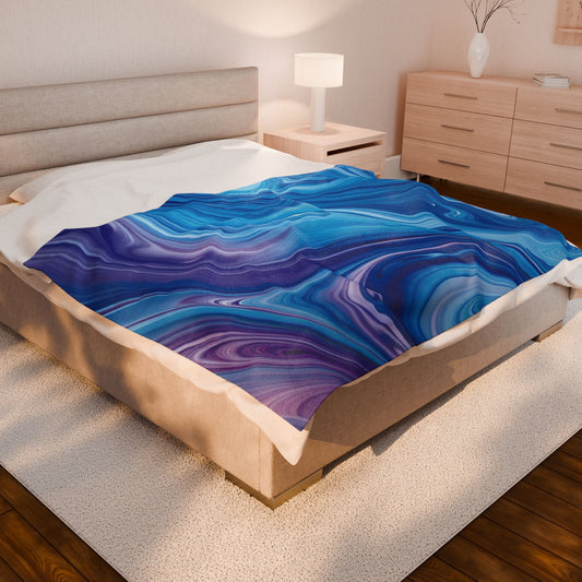Blue & Purple Marble Velveteen Plush Blanket – Soft Modern Throw for Nurseries, Self-Care Spaces & Contemporary Home Décor