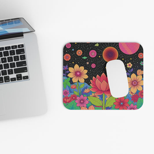 Colorful Floral Galaxy Mouse Pad, Vibrant Office Decor, Gift for Flower Lovers, Unique Desk Accessories, Astronomy Inspired Home
