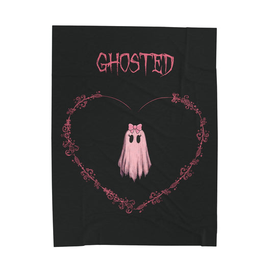 Ghosted Velveteen Plush Blanket — Cute Pink Ghost Heart Design