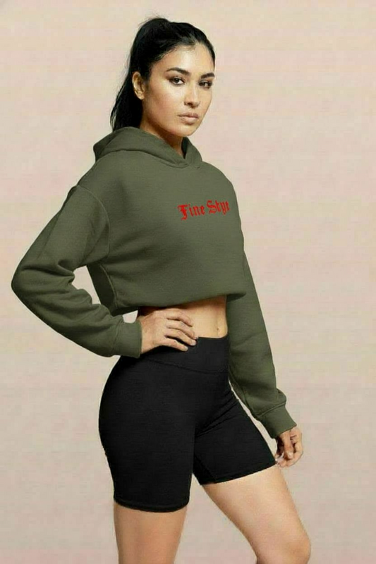 Fine Shyt Cropped Raw Hem Hoodie - Graphic Streetwear Pullover for Women