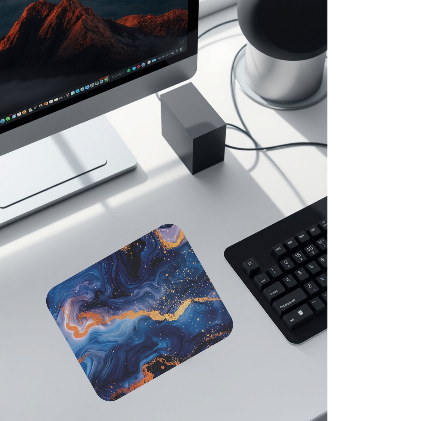 Blue & Gold Paint Swirl Mouse Pad | Artistic Rectangle Desk Accessory for Office & Gaming