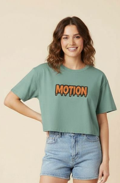 Motion Graphic Crop Tee — Retro Orange Drip Logo Women's Shirt