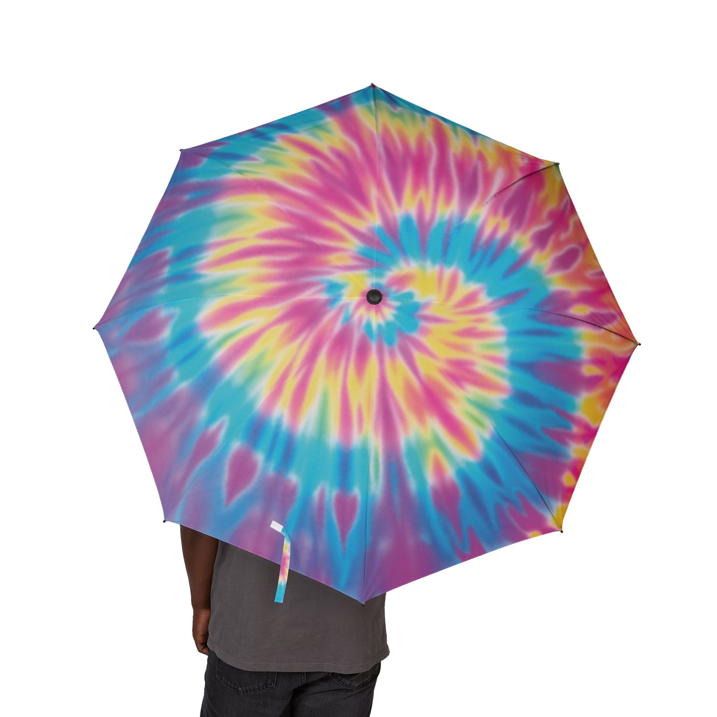 Vibrant Tie-Dye Semi-Automatic Umbrella, Foldable Rain Gear, Beach Accessory, Festival Essential, Unique Gift Idea