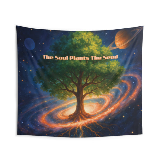 The Soul Plants The Seed Cosmic Tree Tapestry | Inspirational Boho Wall Art & Mindfulness Decor