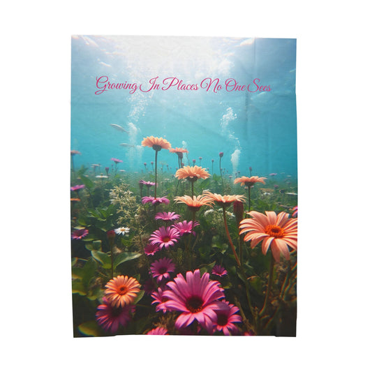 Floral Underwater Garden "Growing In Places No One Sees" Cozy Throw — Velveteen Plush Blanket