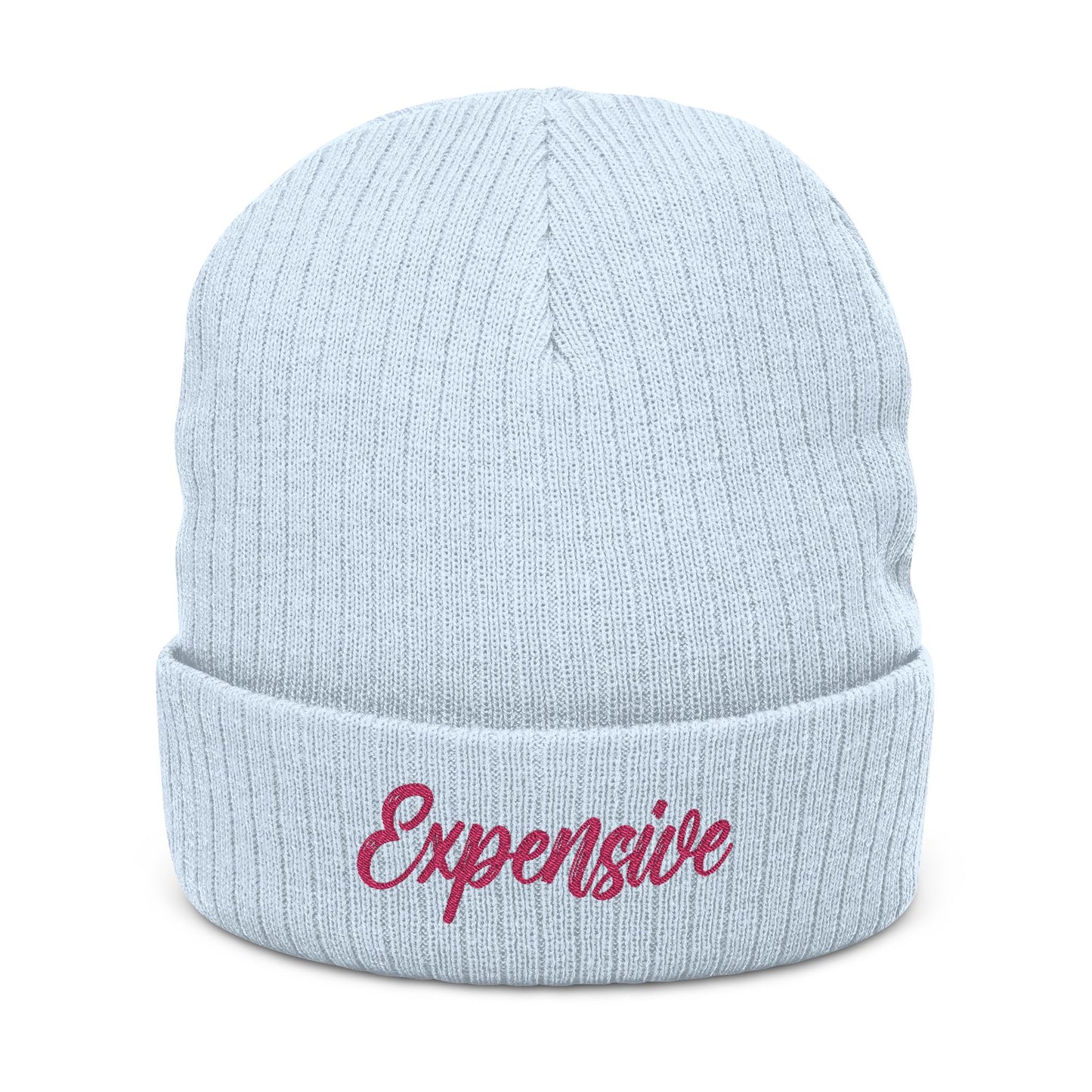 Stylish Ribbed Knit Beanie with 'EXPENSIVE' Embroidery, Cool Fashion Accessory, Gift for Him/Her, Winter Warmth, Trendy Beanie