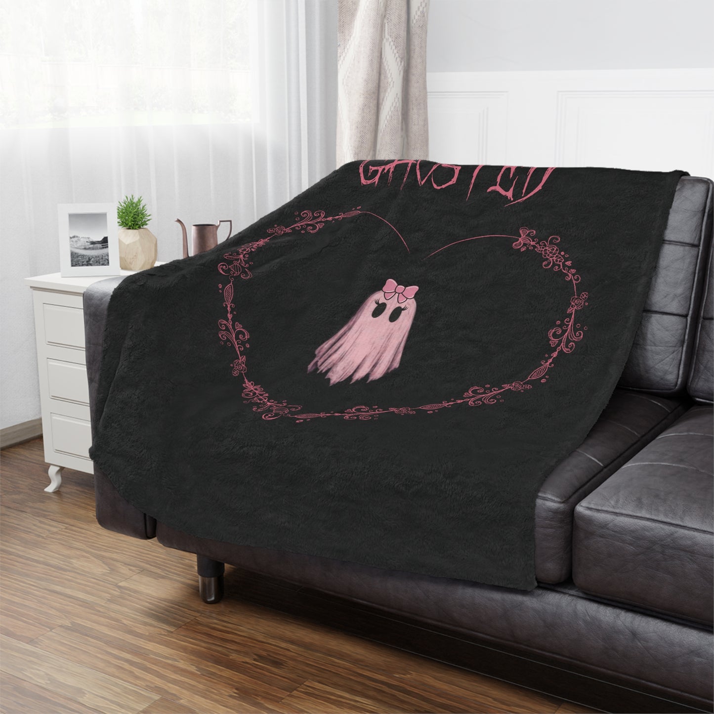 Pink “Ghosted” Minky Blanket 50×60 — Plush Throw for Halloween & Cute Ghost Décor