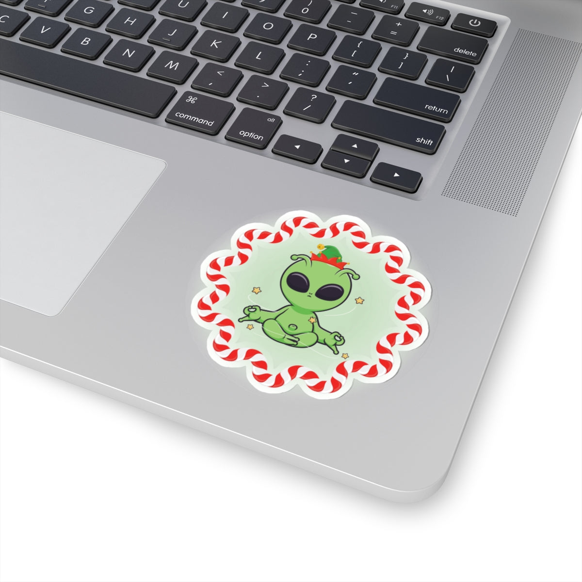 Festive Alien Kiss-Cut Stickers | Cute Holiday Decor, Gift for Sci-Fi Fans, Christmas Accessories, Laptop Decals, Fun Party Favors
