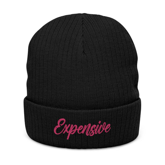 Stylish Ribbed Knit Beanie with 'EXPENSIVE' Embroidery, Cool Fashion Accessory, Gift for Him/Her, Winter Warmth, Trendy Beanie