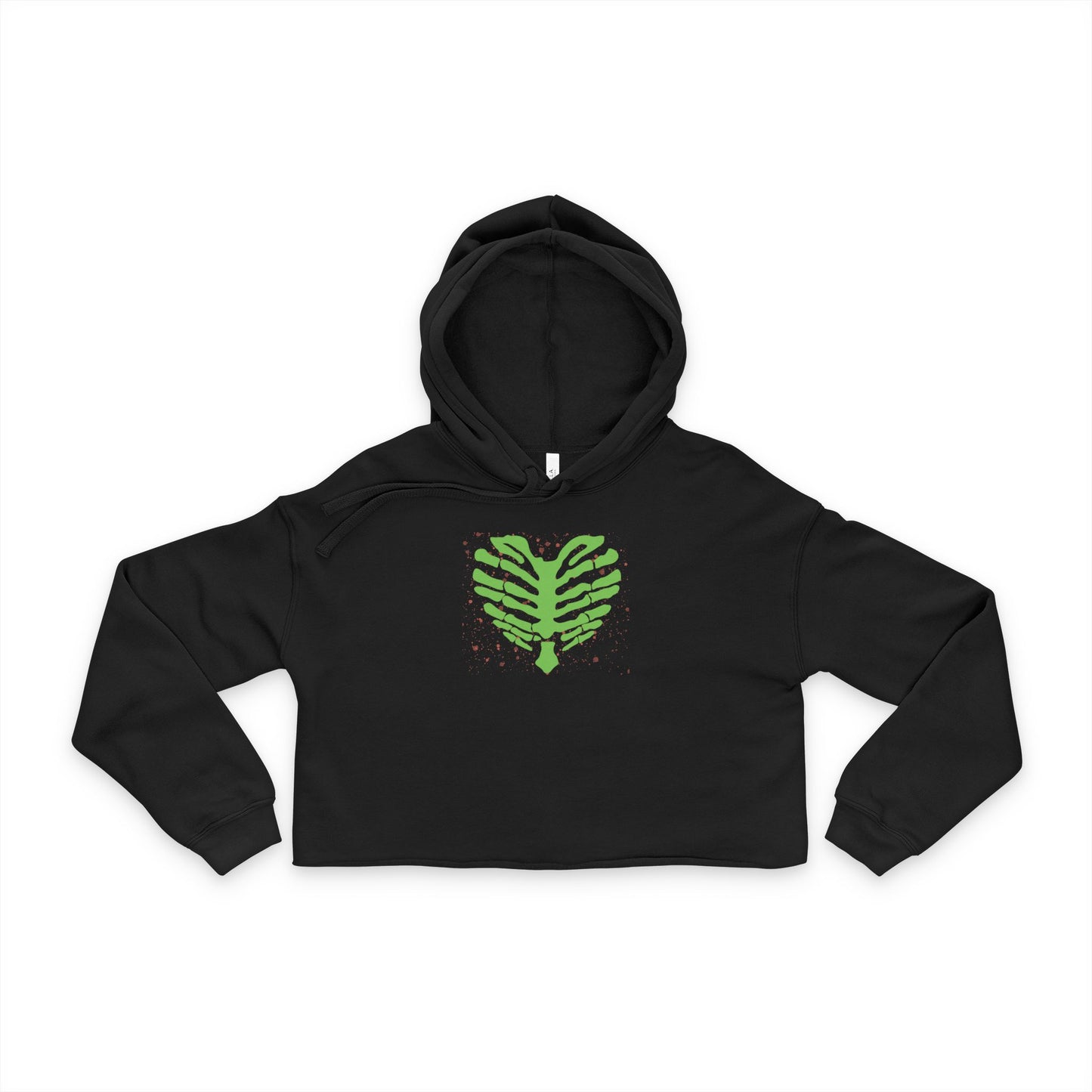 Green Skeleton Heart Cropped Hoodie — Eco-Friendly Women’s Streetwear Sweatshirt for Spring