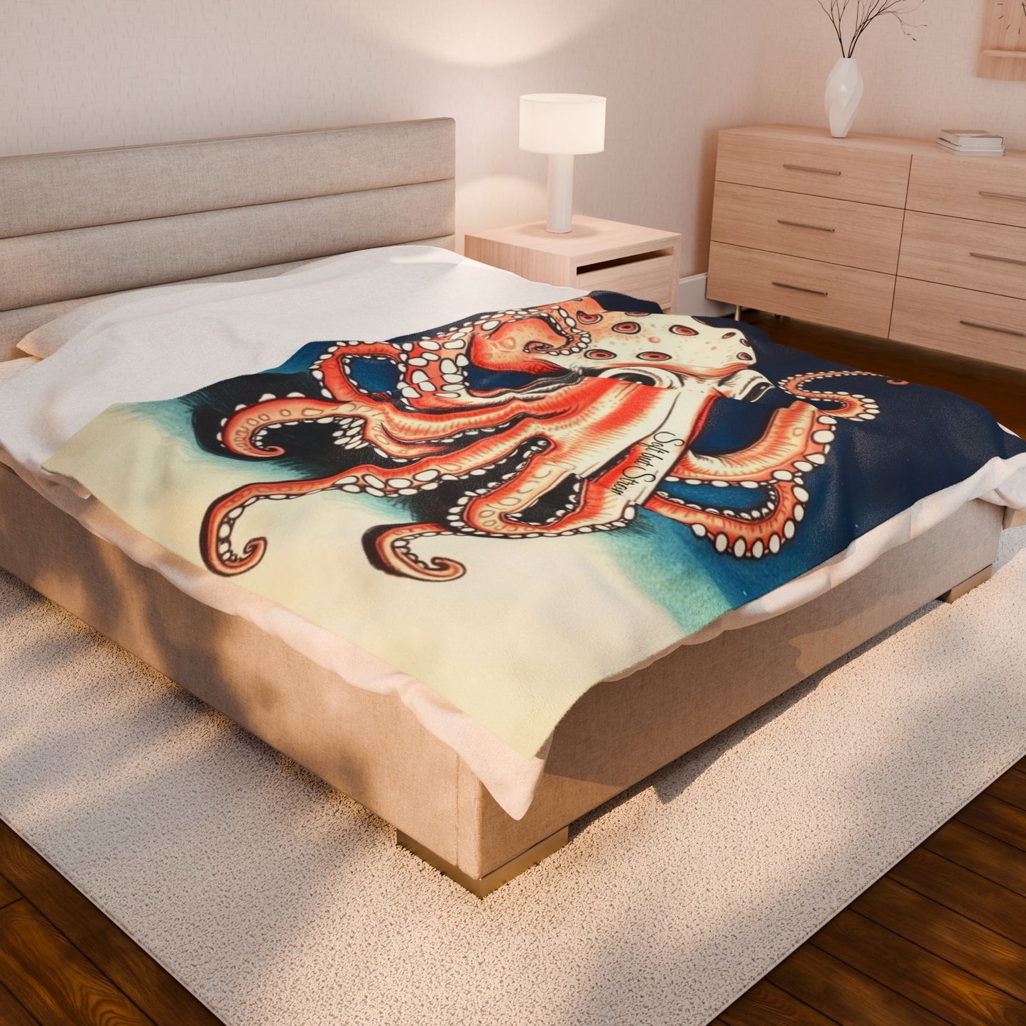 Soft But Strong Octopus Velveteen Plush Blanket — Cozy Ocean & Nautical Throw for Marine Life Lovers