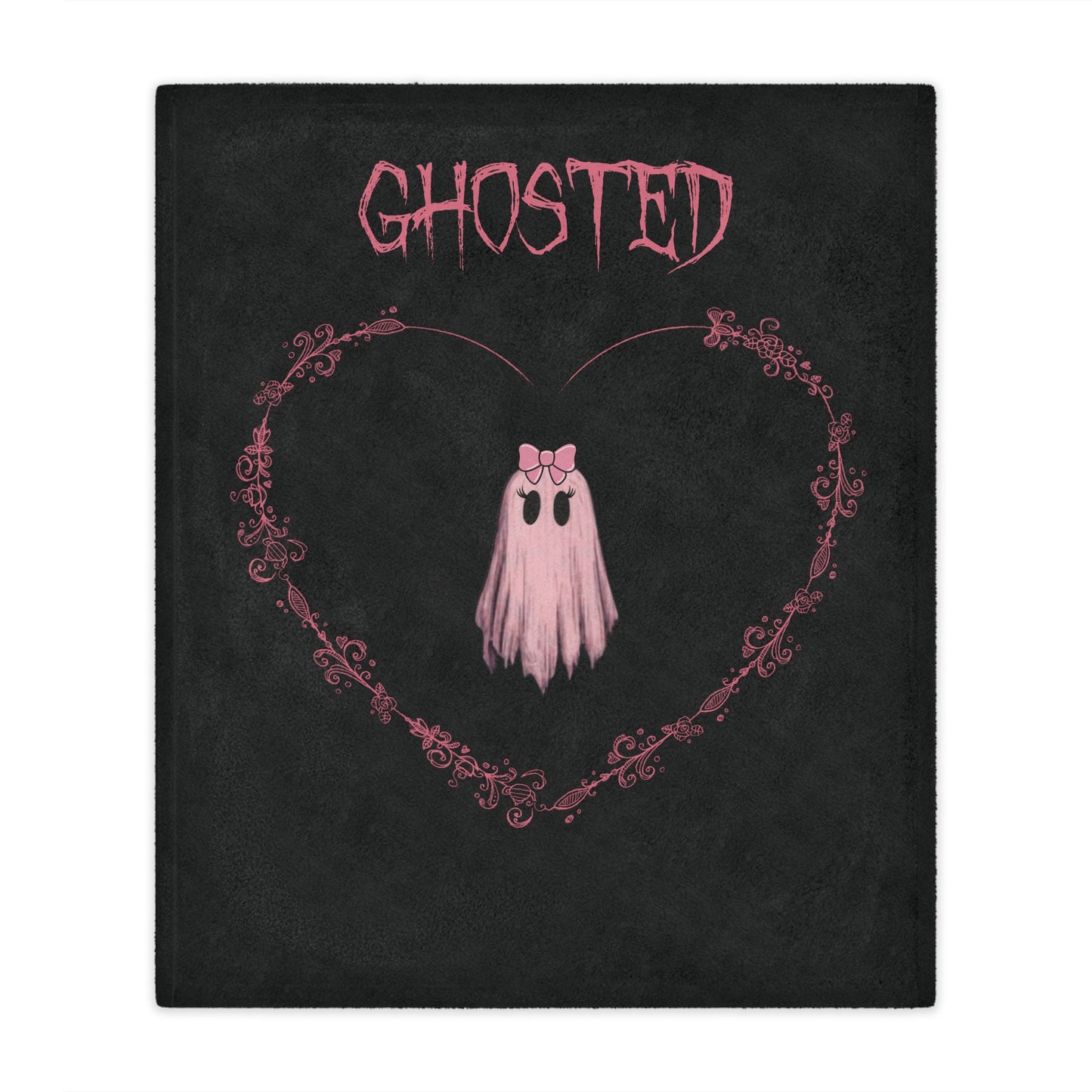 Pink “Ghosted” Minky Blanket 50×60 — Plush Throw for Halloween & Cute Ghost Décor
