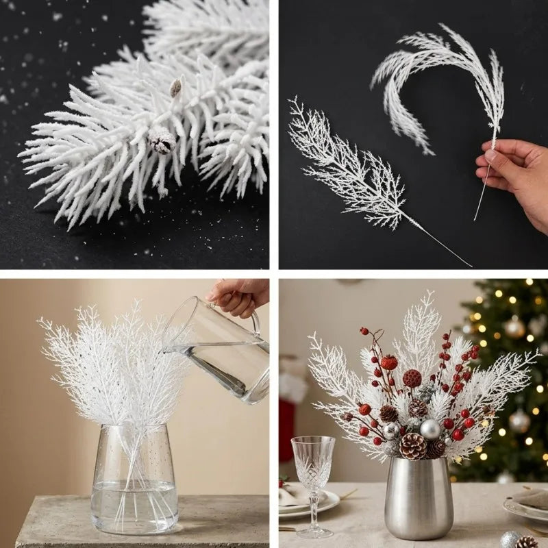 White Artificial Pine Needle Stems | Winter Floral & Wreath Décor