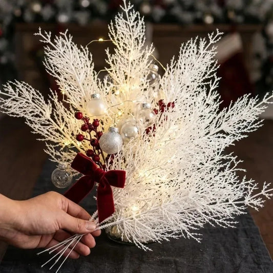 White Artificial Pine Needle Stems | Winter Floral & Wreath Décor