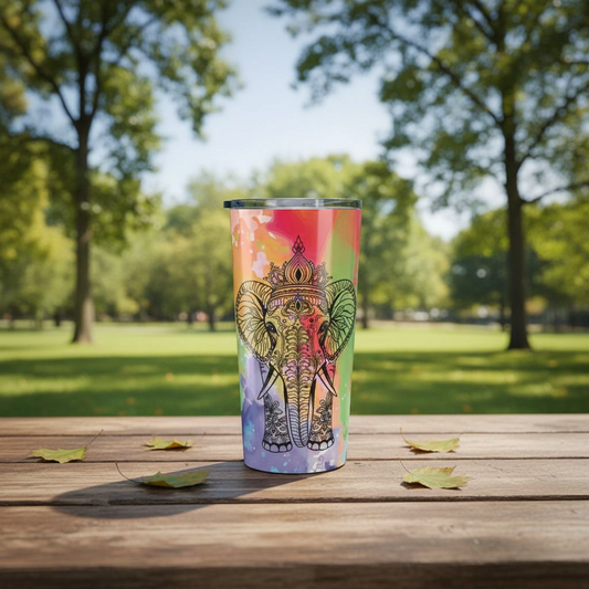 Colorful Elephant Tumbler 20oz — Boho Travel Cup, Vibrant Watercolor Drinkware, Stainless Steel Insulated Mug
