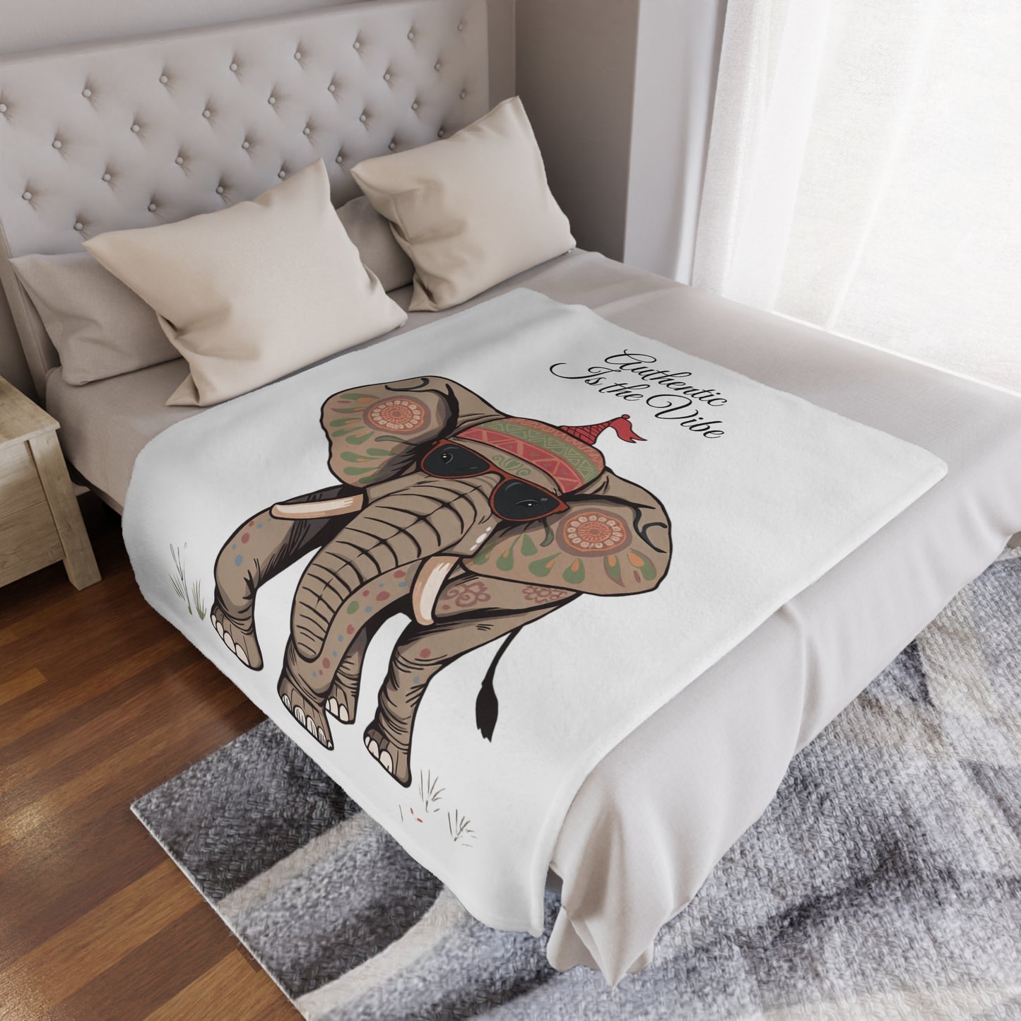 Authentic Is The Vibe Minky Blanket, 50x60 inches laid on bed — soft plush inspirational décor by The Inner Horizon Collective