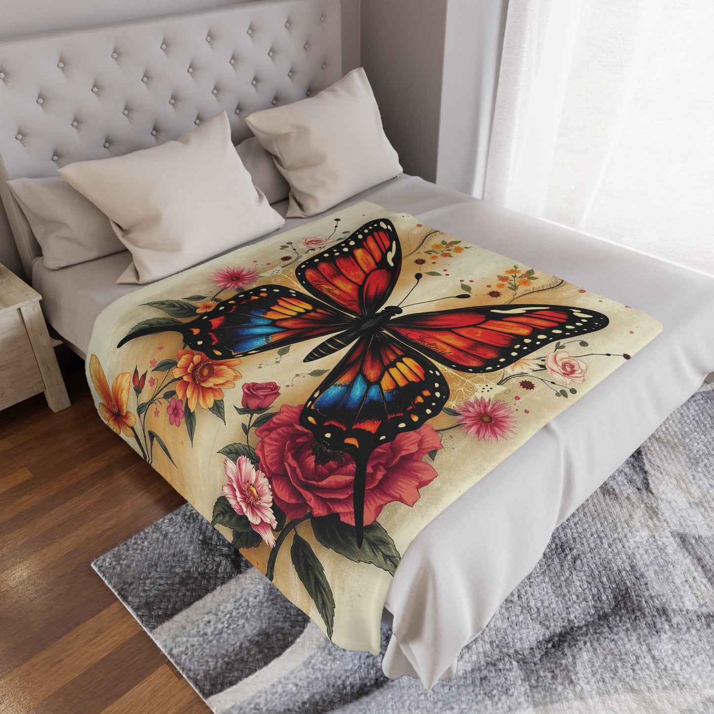 Authentically Inclined Minky Blanket, 50x60 inches laid on bed — soft plush inspirational décor by The Inner Horizon Collective