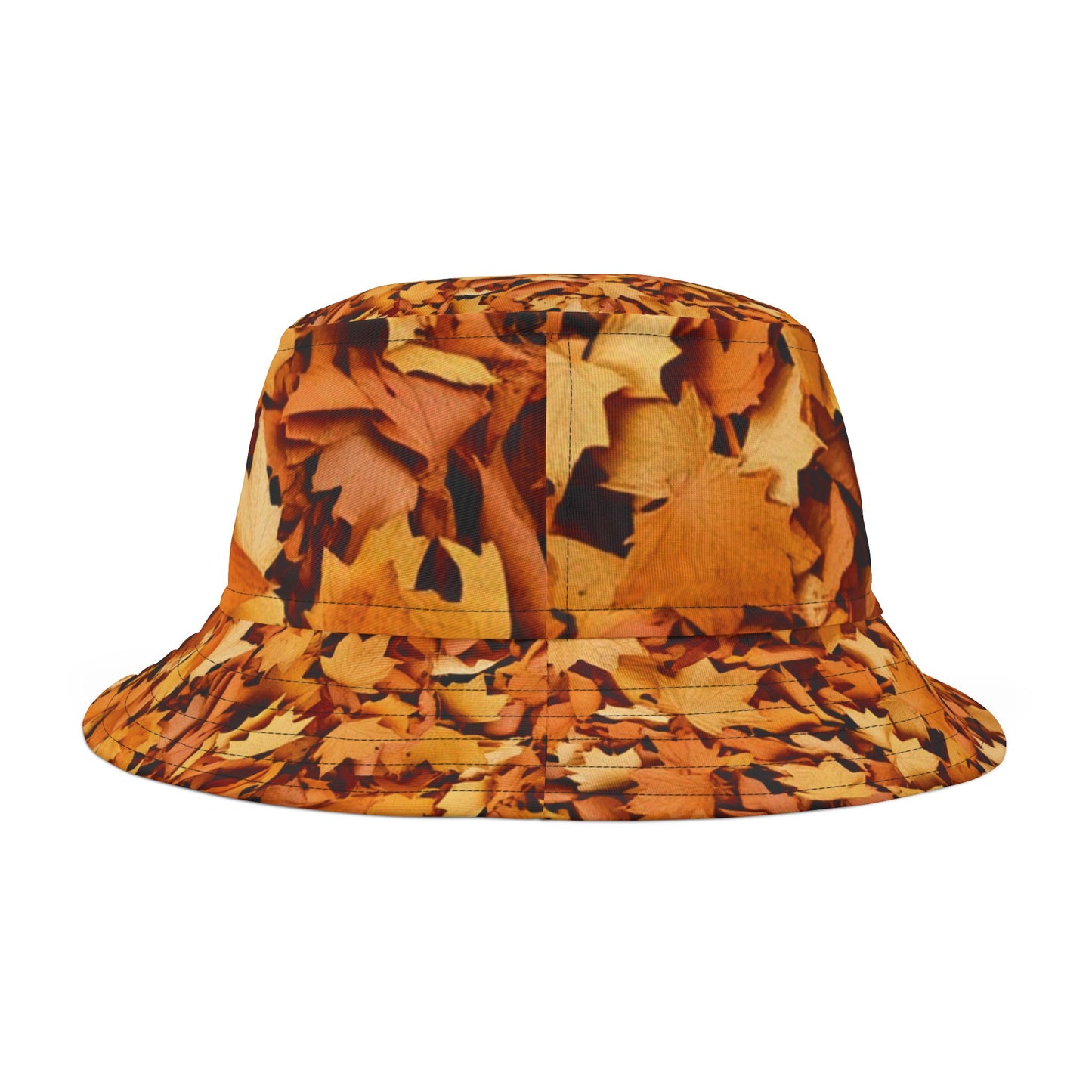 Back of Autumn Leaves Bucket Hat — highlights full leaf print and unisex fit for autumn adventures