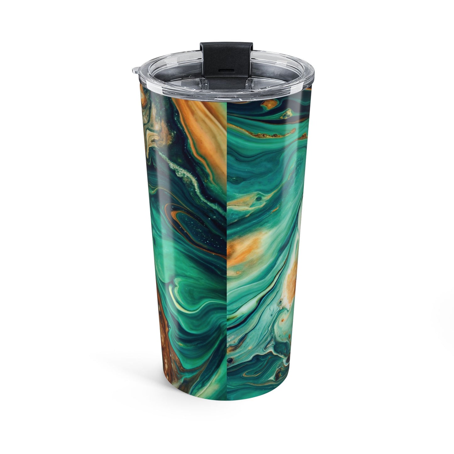 Alternate view of Green Paint Swirl tumbler with lid — artistic insulated drinkware by The Inner Horizon Collective