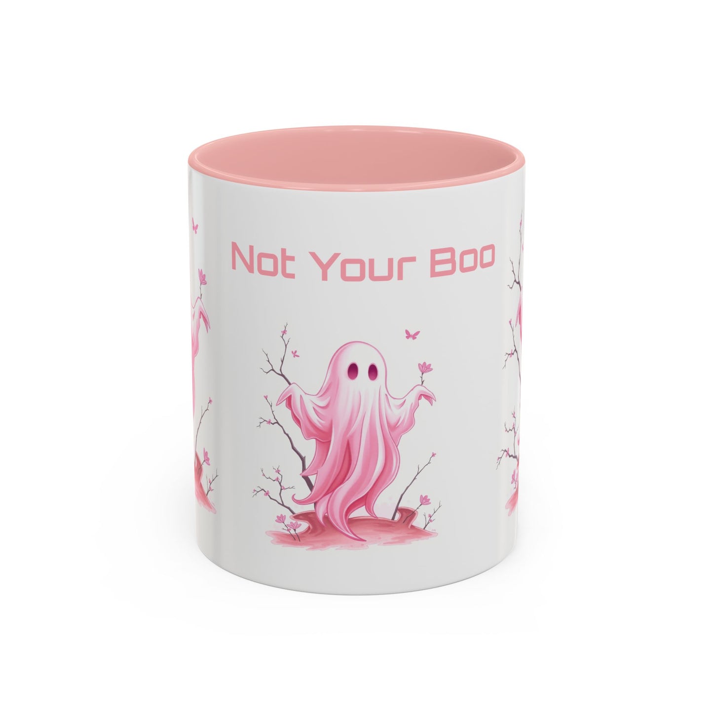 Front view of “Not Your Boo” ghost coffee mug — funny Halloween drinkware, ghost lover gift, spooky cute cup by The Inner Horizon Collective