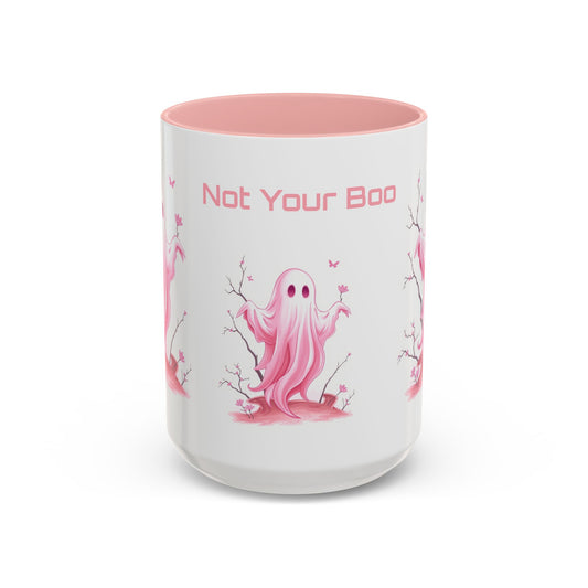 Front view of “Not Your Boo” ghost coffee mug — funny Halloween drinkware, ghost lover gift, spooky cute 15oz cup by The Inner Horizon Collective