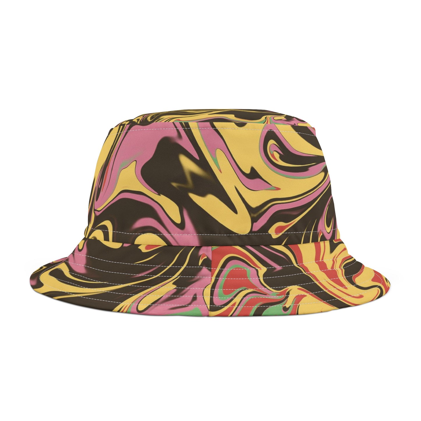 Front of Vibrant Abstract Bucket Hat — multicolor festival bucket hat for summer and beachwear