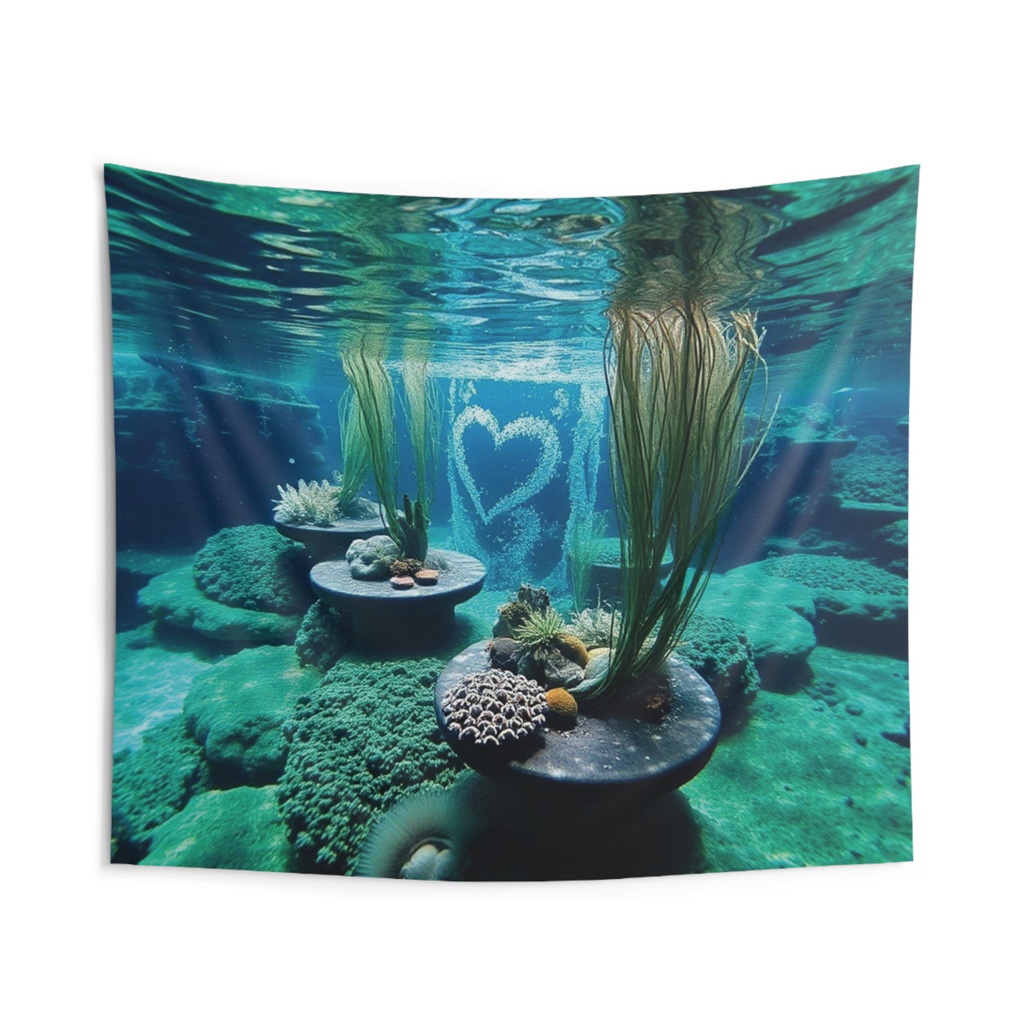 Underwater Love Heart Tapestry | Ocean Wall Art & Boho Coastal Home Decor