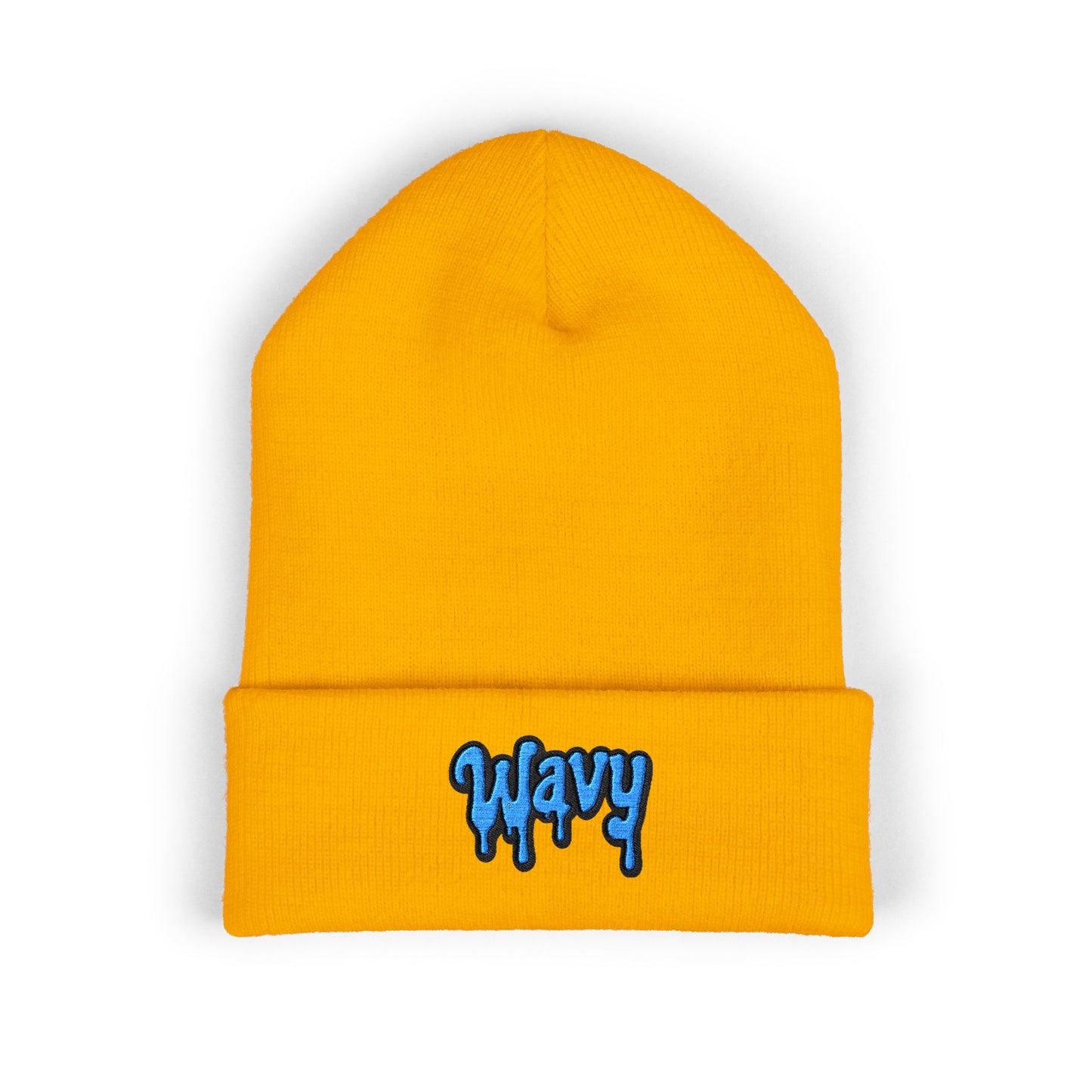 Wavy Embroidered Cuffed Beanie — Streetwear Knit Hat