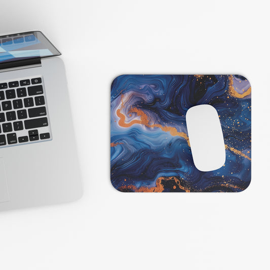 Blue & Gold Paint Swirl Mouse Pad | Artistic Rectangle Desk Accessory for Office & Gaming
