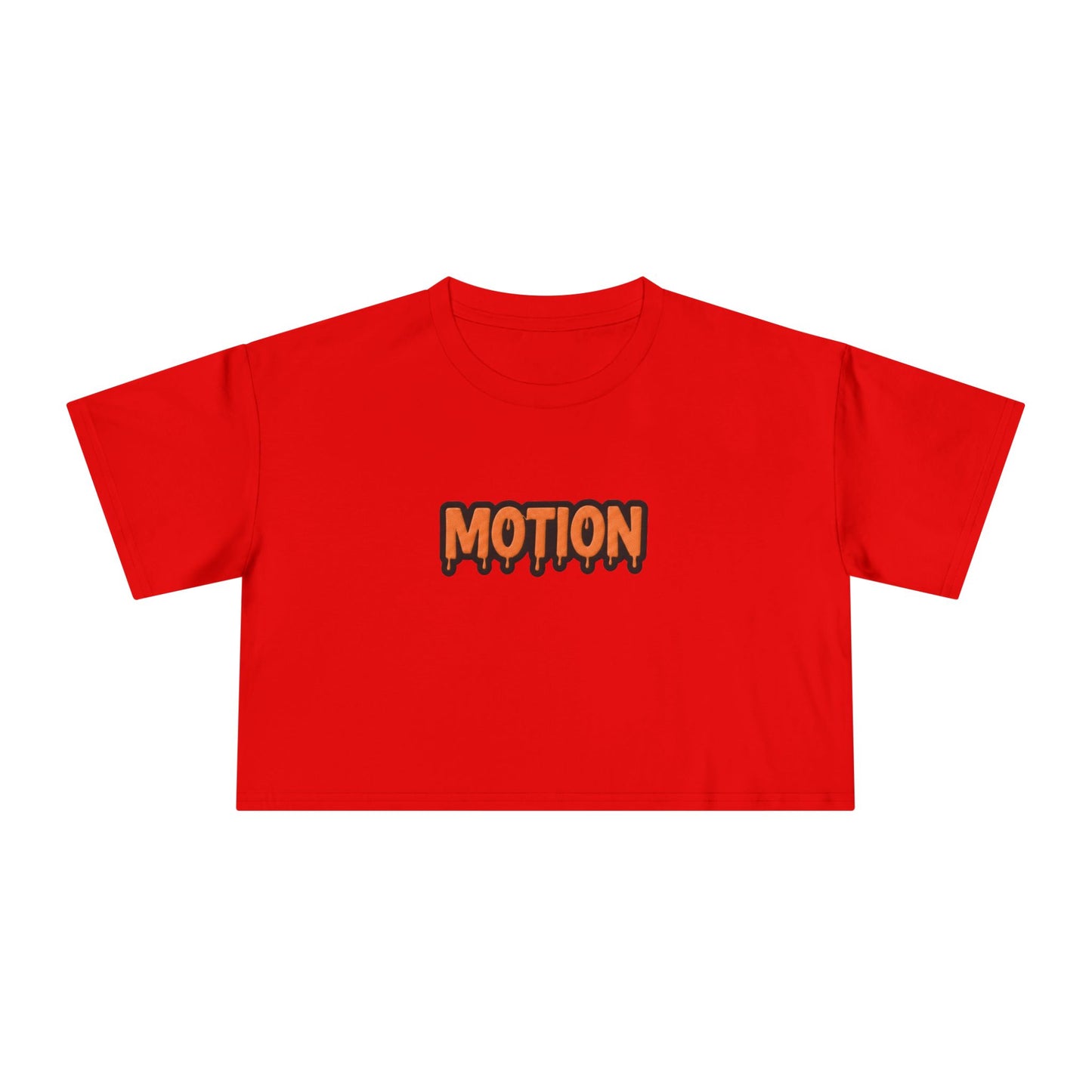 Motion Graphic Crop Tee — Retro Orange Drip Logo Women's Shirt