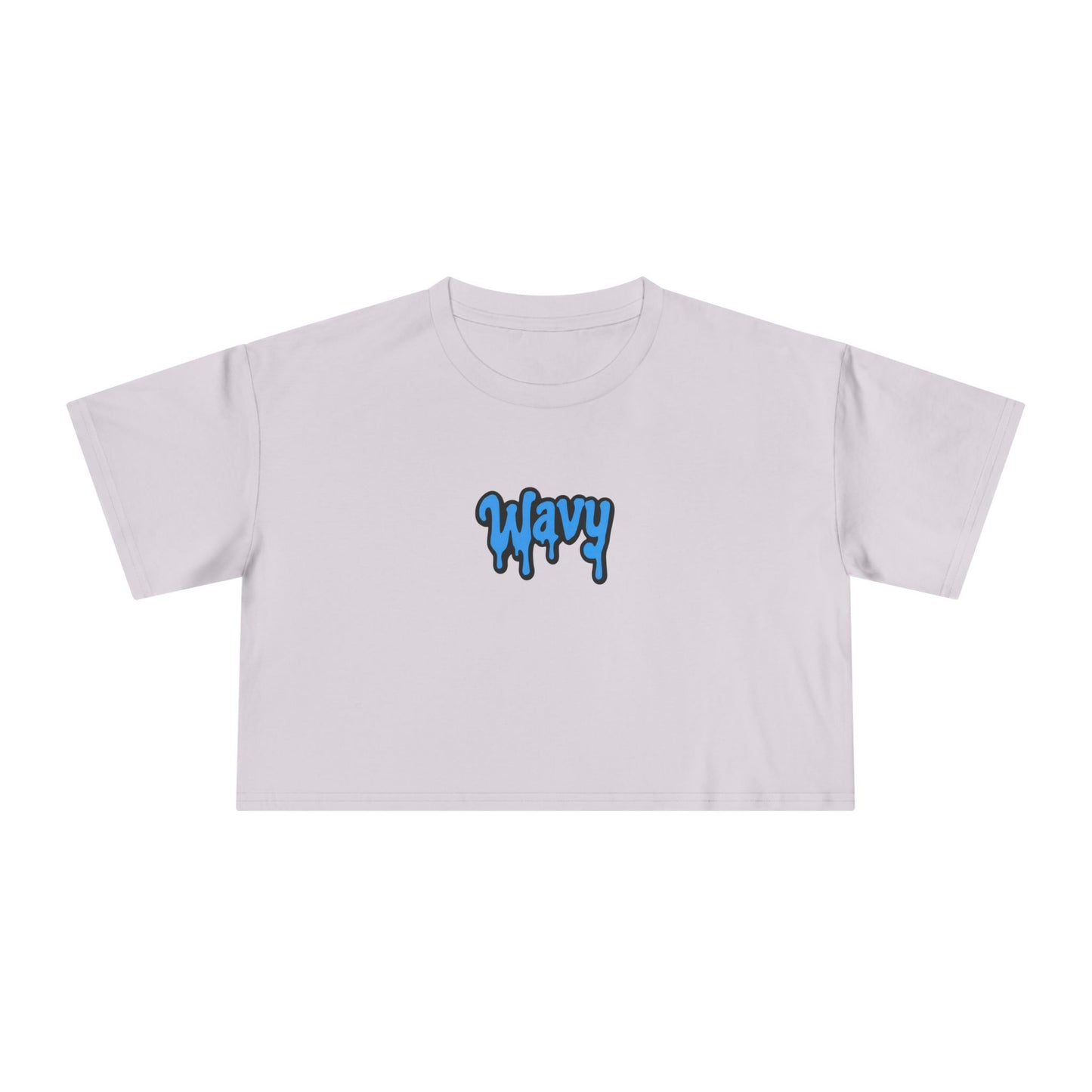 Wavy Graphic Crop Tee — Blue Drip Logo Women's Casual Top