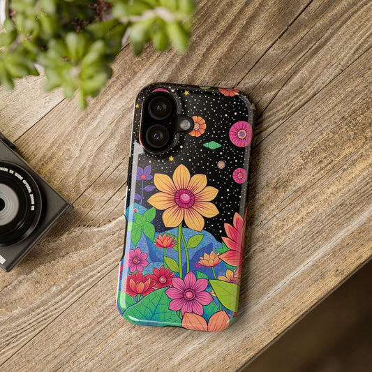 Floral Galaxy Universe Phone Case – Artistic Space Floral Design, Protective Cover, Gift for Her