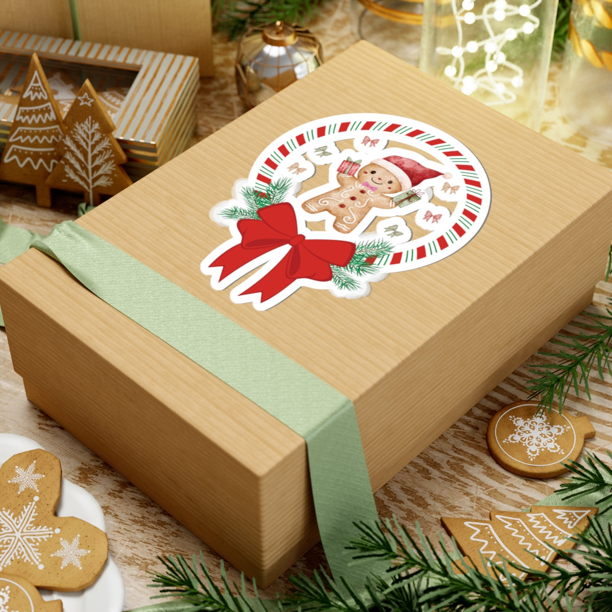 Festive Holiday Kiss-Cut Stickers, Gingerbread Man Decor, Christmas Gift, Scrapbooking Supplies, Laptop Stickers