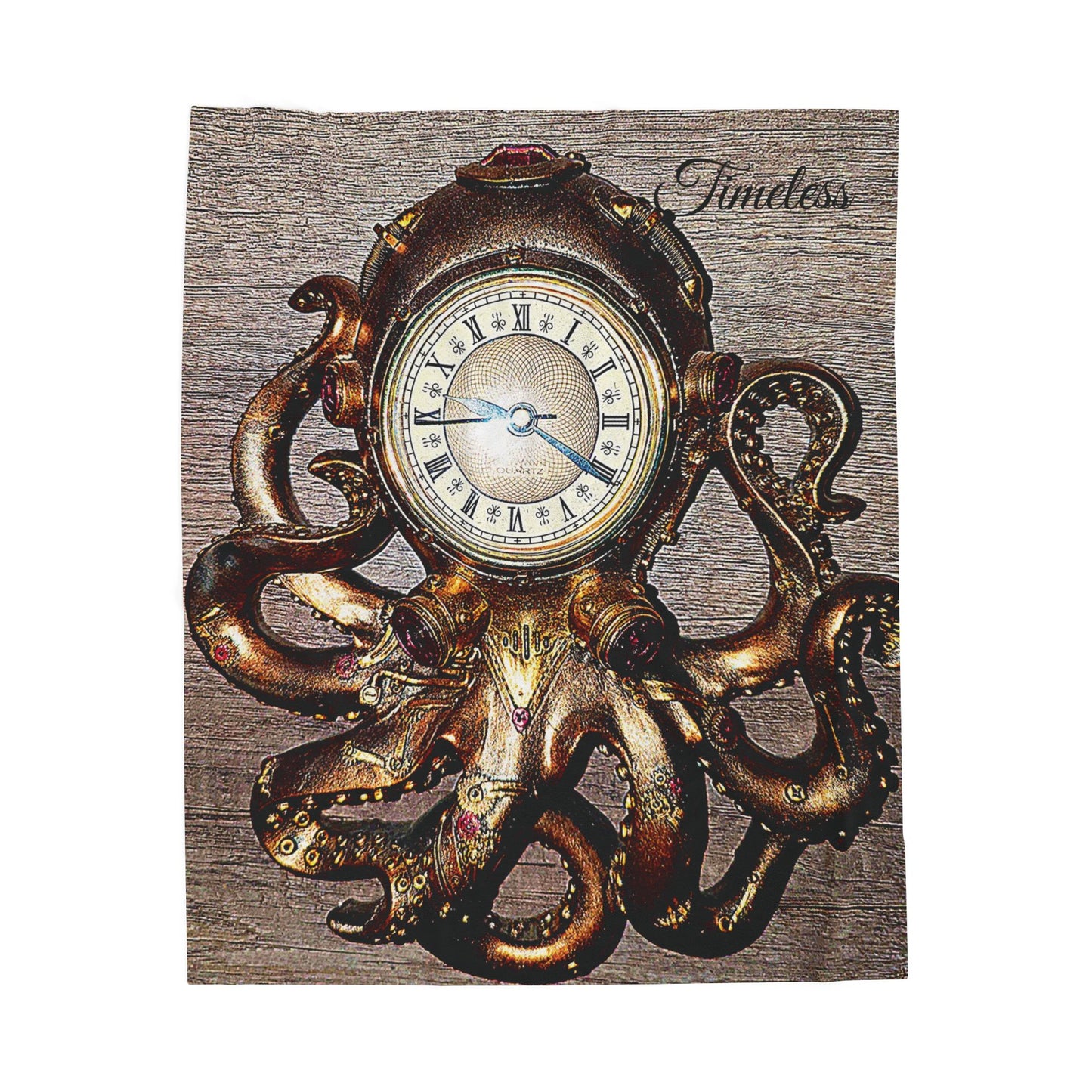 Rustic Octopus Clock Velveteen Blanket – Soft Plush Ocean-Inspired Throw for Kids, Beach Lovers & Nautical Home Décor