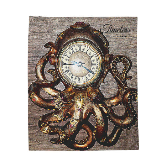 Rustic Octopus Clock Velveteen Blanket – Soft Plush Ocean-Inspired Throw for Kids, Beach Lovers & Nautical Home Décor