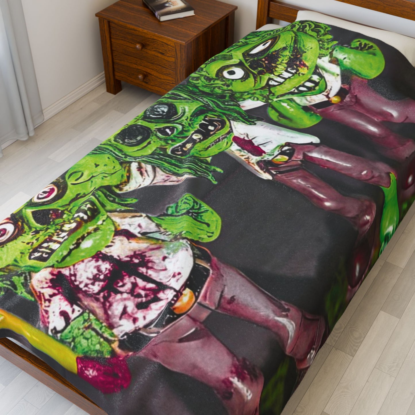 Hear No Evil See No Evil Speak No Evil Zombie Toy Plush Blanket – Cute Creepy Green Dolls Throw for Halloween & Horror Fans