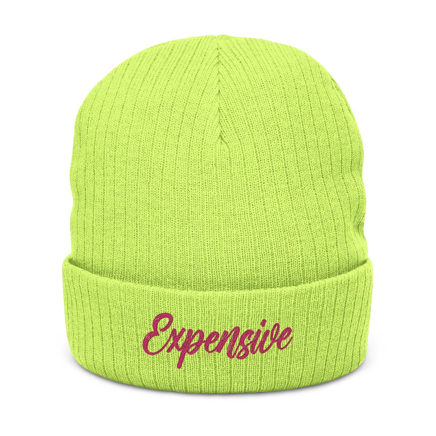Stylish Ribbed Knit Beanie with 'EXPENSIVE' Embroidery, Cool Fashion Accessory, Gift for Him/Her, Winter Warmth, Trendy Beanie