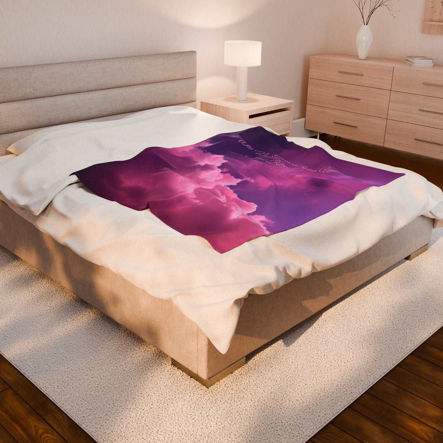 “It Was Never About Being Understood, Just Being Real” Purple Sky & Pink Cloud Plush Blanket – Soft Inspirational Throw