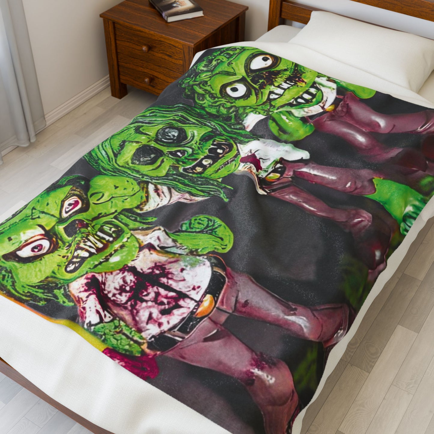 Hear No Evil See No Evil Speak No Evil Zombie Toy Plush Blanket – Cute Creepy Green Dolls Throw for Halloween & Horror Fans