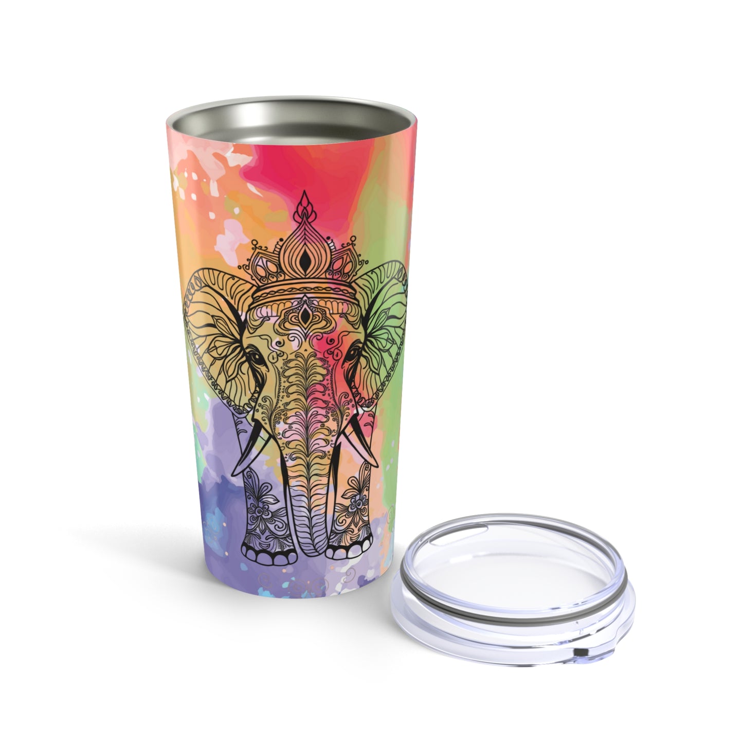 Colorful Elephant Tumbler 20oz — Boho Travel Cup, Vibrant Watercolor Drinkware, Stainless Steel Insulated Mug