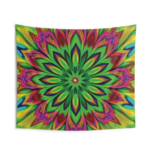 Vibrant Psychedelic Floral Kaleidoscope Indoor Wall Tapestry – Colorful Home Decor, Boho Style Hanging, Meditation Wall Art, Gift for Art Lovers, Psychedelic