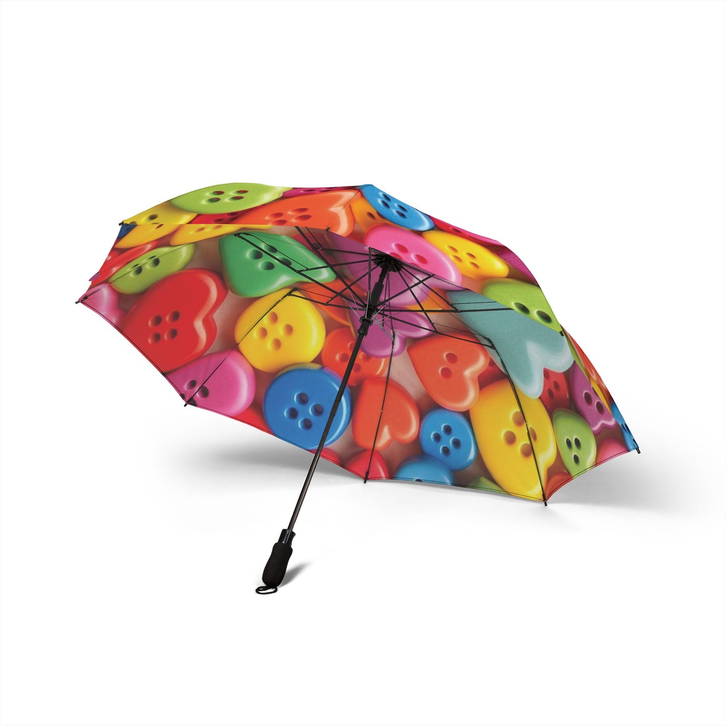 Colorful Heart Button Umbrella | Semi-Automatic Foldable Rain Umbrella – Cute Gift for Her