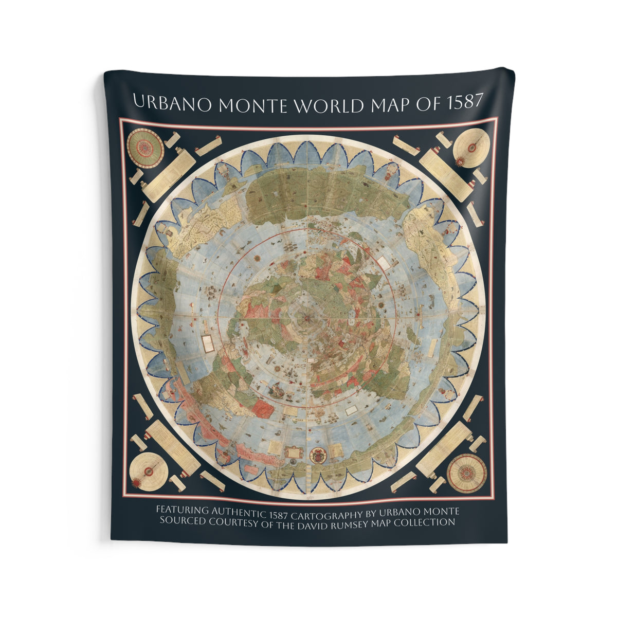 Tapestry — Urbano Monte World Map of 1587 Vintage Wall Art