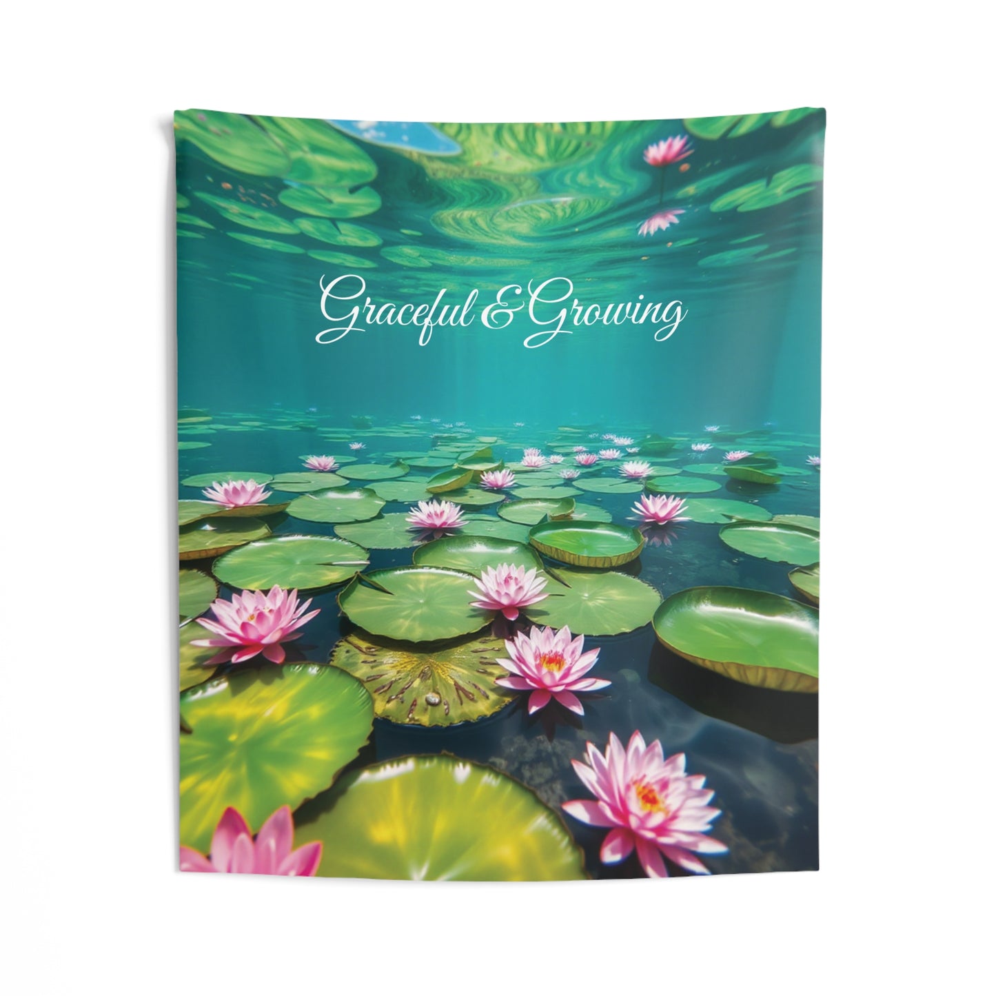 Graceful & Growing Water Lily Tapestry | Zen Boho Wall Art for Yoga & Relaxing Spaces