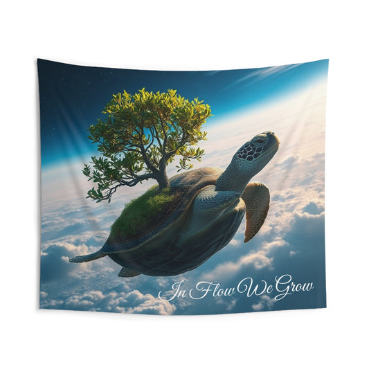 In Flow We Grow Turtle Tapestry | Zen-Inspired Wall Art for Yoga & Meditation Spaces