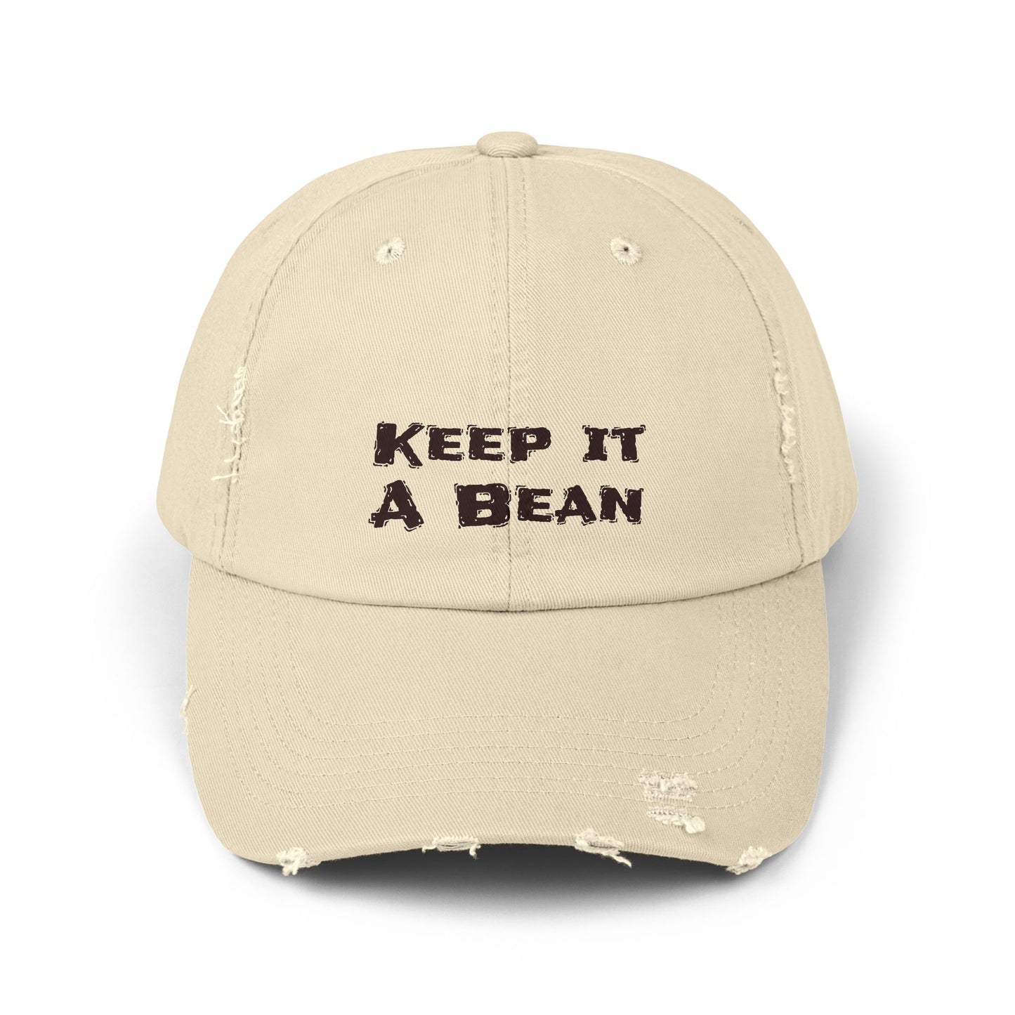 Keep It A Bean Distressed Cap — Casual Vintage Baseball Hat with Embroidered Slogan