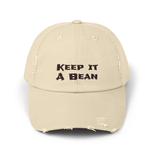Keep It A Bean Distressed Cap — Casual Vintage Baseball Hat with Embroidered Slogan